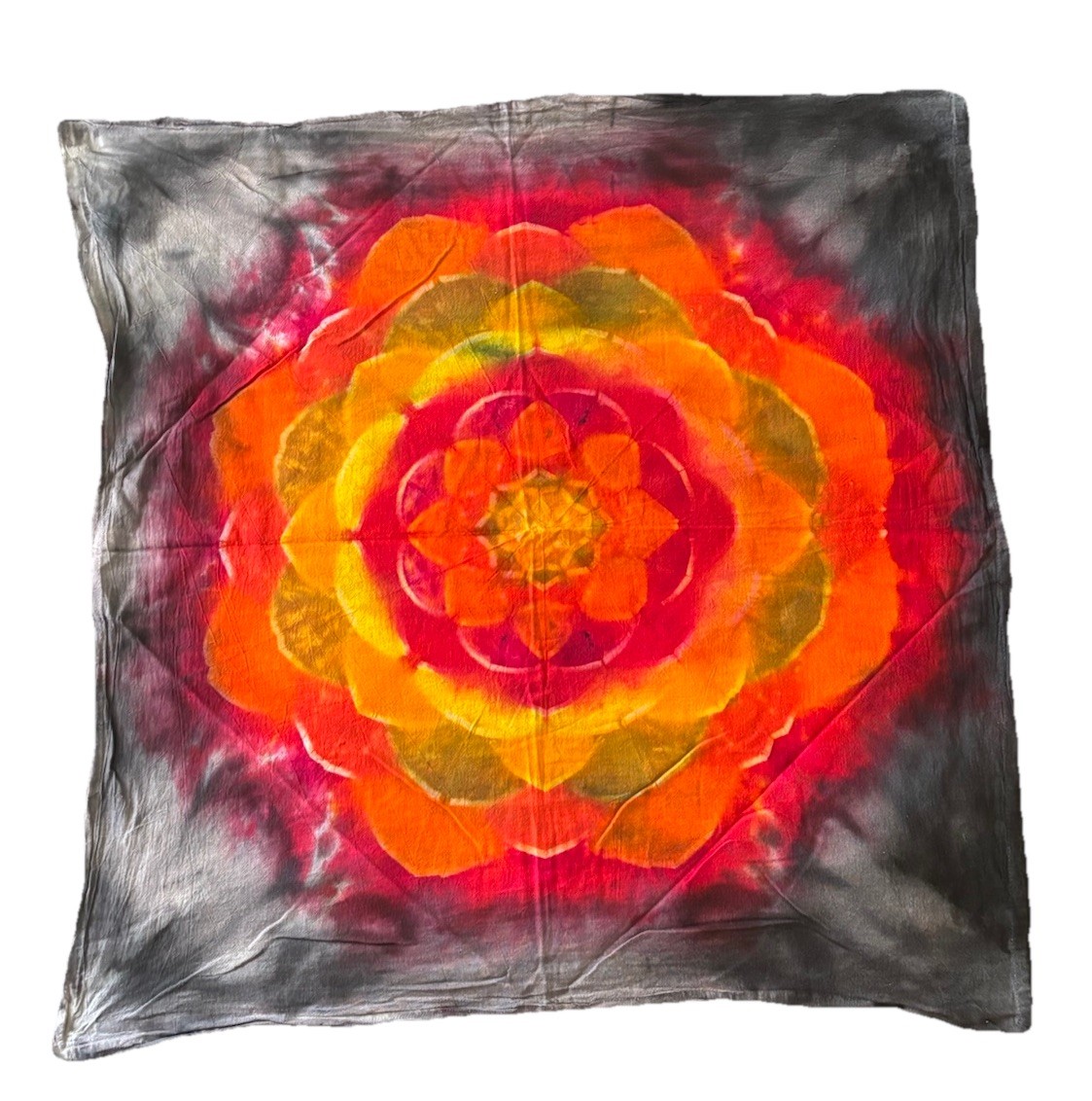 Tie Dye Flower Tapestry - 30”x30” - Hand Dyed - No Hanging Rings gallery