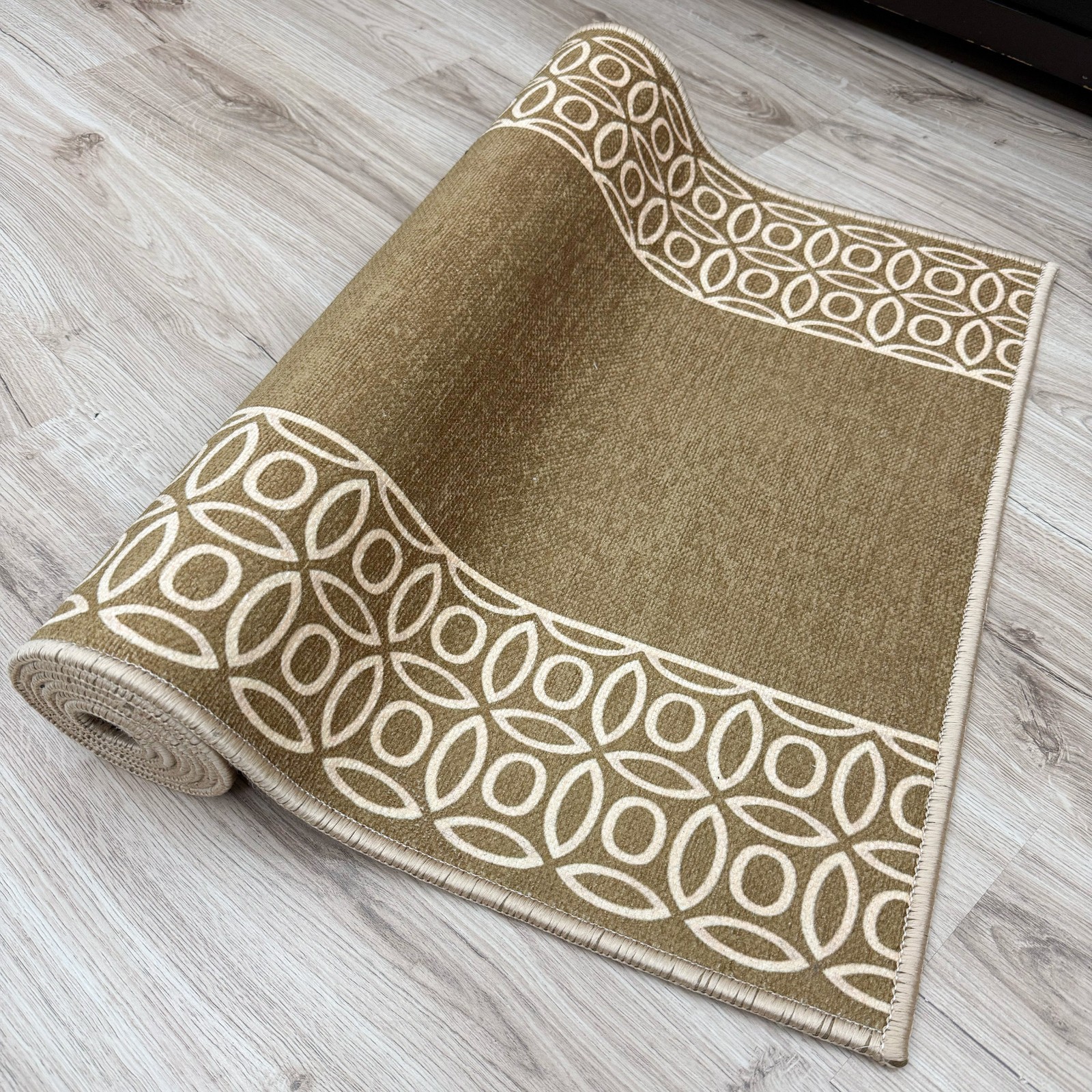 Custom Size Anti Slip Runner Rug Chain Beige Design Carpet 25" Wide for Hallway gallery