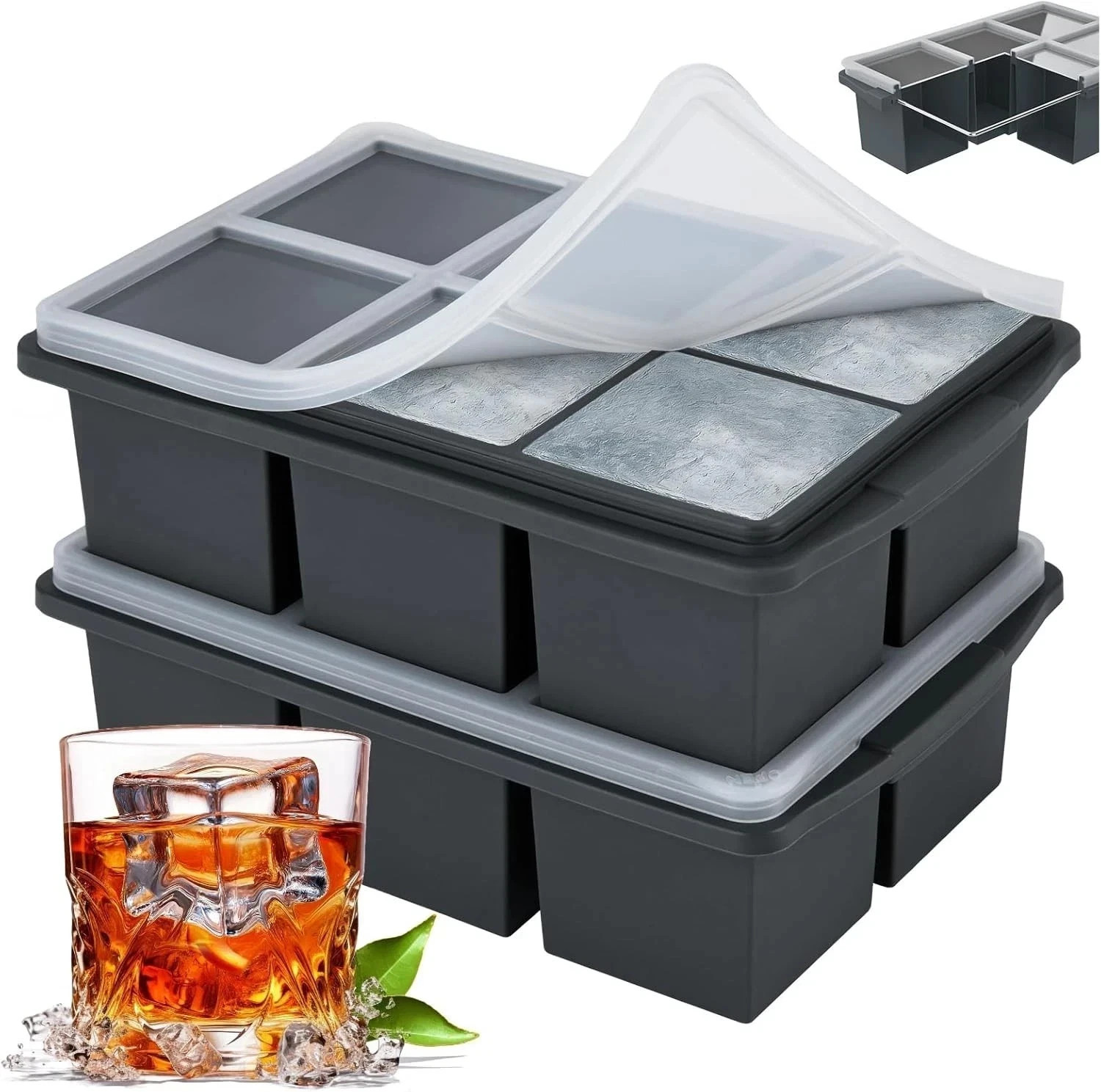 2 Pack 2 Inch Large Silicone Ice Cube Trays Square Ice Cube Molds for Whiskey gallery