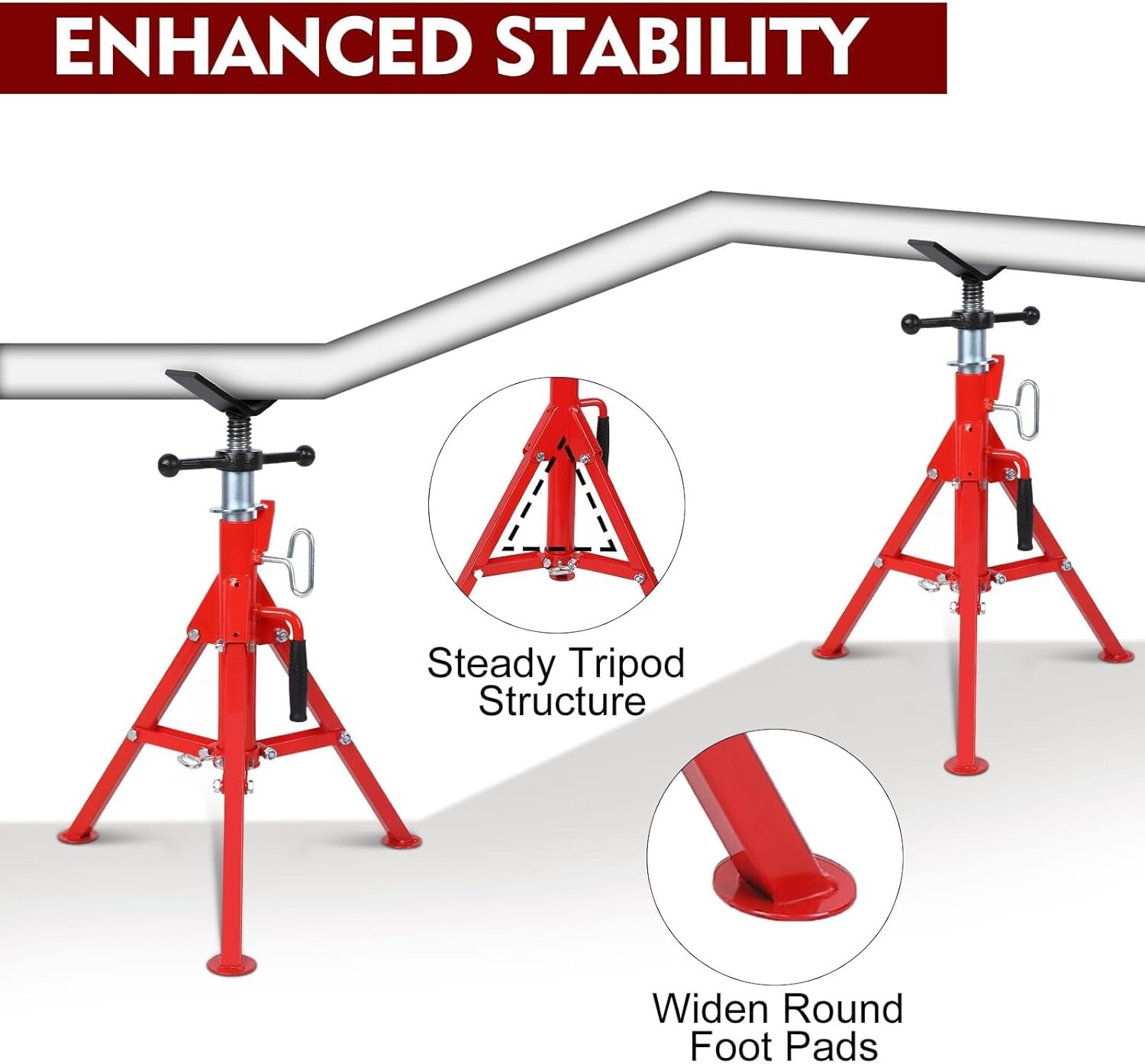 V Head Pipe Jack Stand 28-52'' Adjustable Height 2500 LBS 1/2 to 12'' Pipe gallery