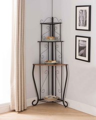 KB Designs 4Tier Corner Bakers Rack, Kitchen Storage Shelfs, Black/Walnut