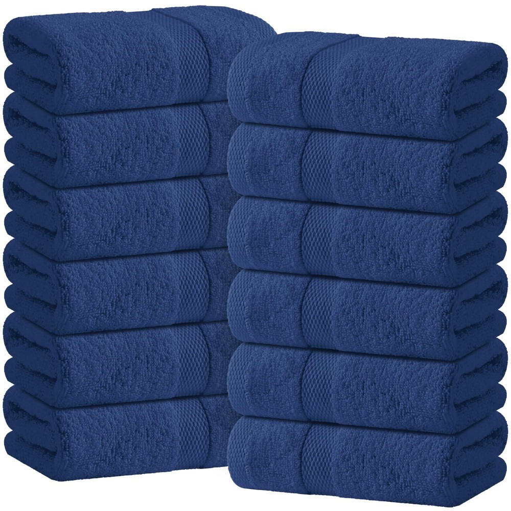 Hand Towels Cotton - Soft & Absorbent - 16x27 Inch - 12 Pack - Navy Blue