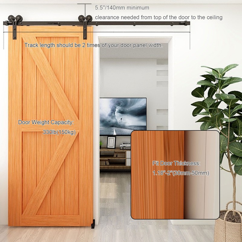 4-16FT Sliding Barn Door Hardware Track Kit & Adjustable Floor Guide for 1/2Door gallery