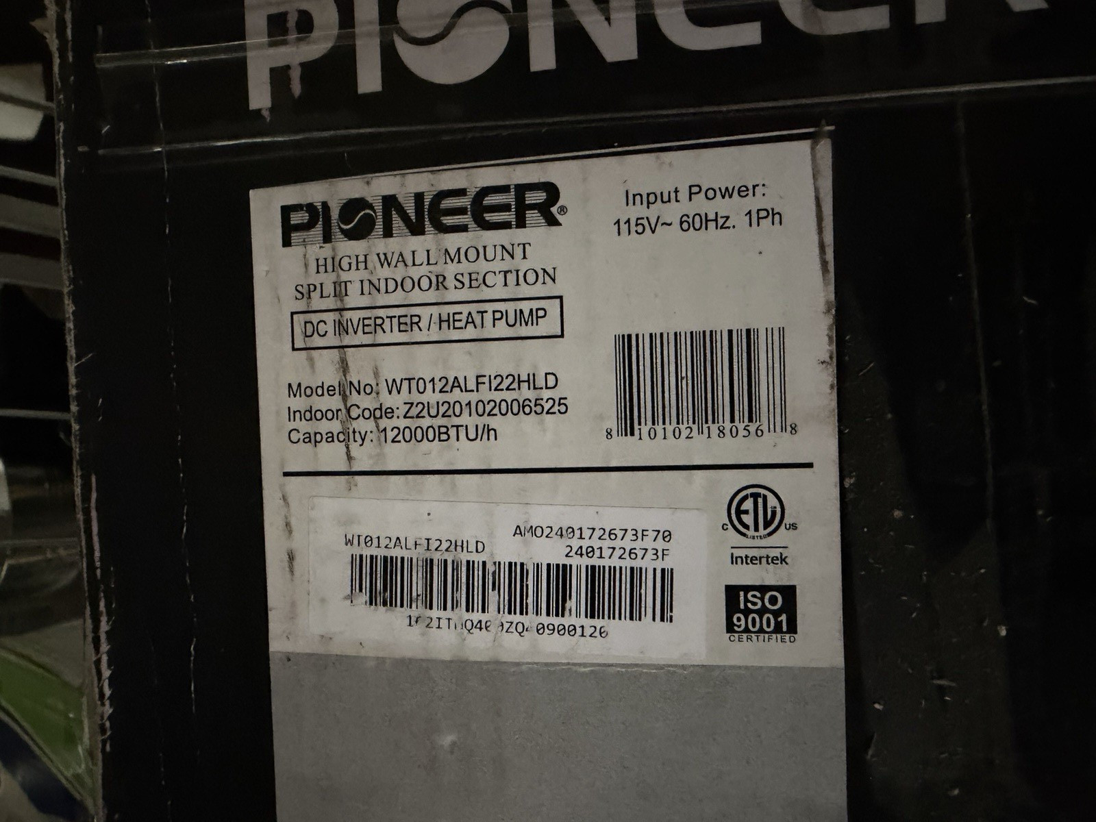 PIONEER HIGH WALL SPLIT INDOOR SECTION DC INVERTER / HEAT PUMP 115V, 60Hz, 1PH gallery