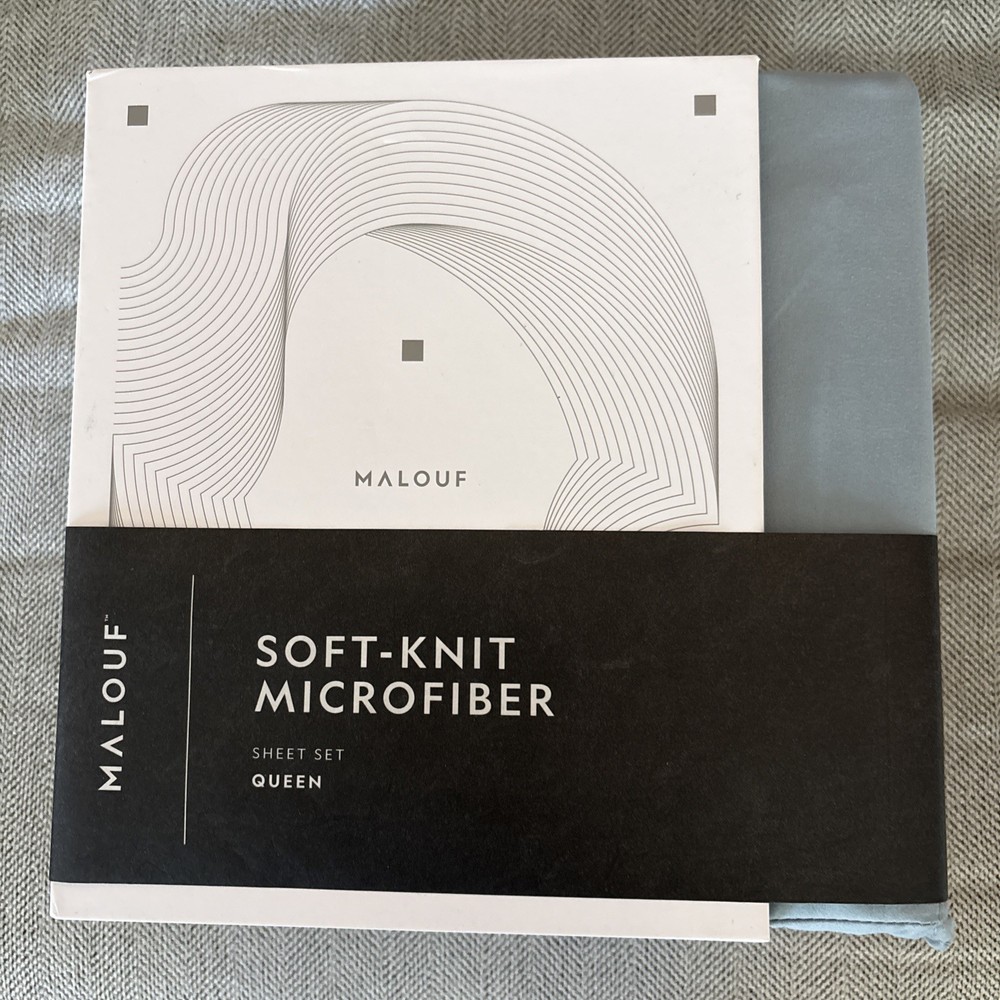 MALOUF Double Brushed Soft Knit Microfiber Percale Sheet Set Queen Size Pacific
