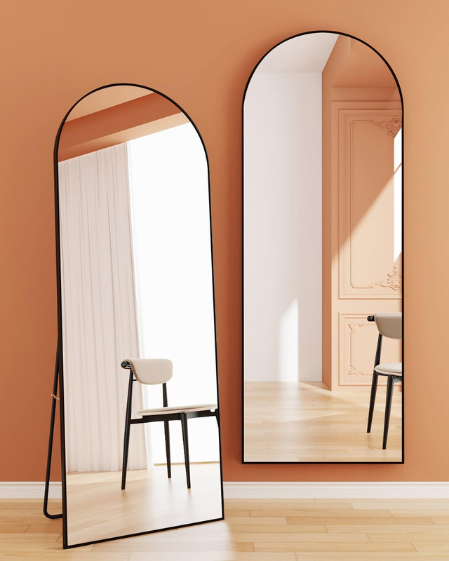 Oversized 71" Arched Full-Length Mirror with HD Glass - Black Floor/Wall Mount gallery