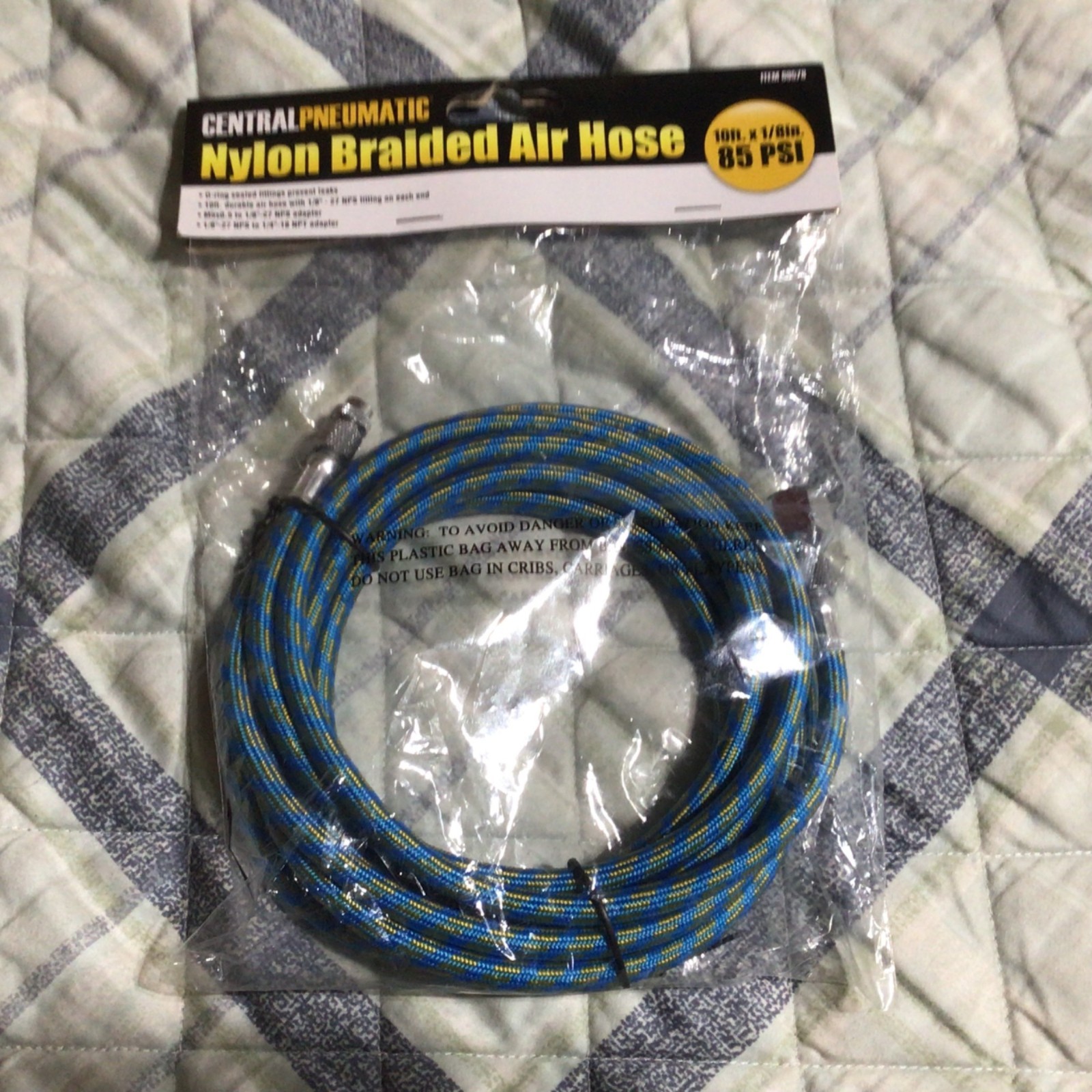 Central Pneumatic Nylon Braided Air Hose 10ft x 1/8in 85 PSI O-Ring Sealed Fitti gallery