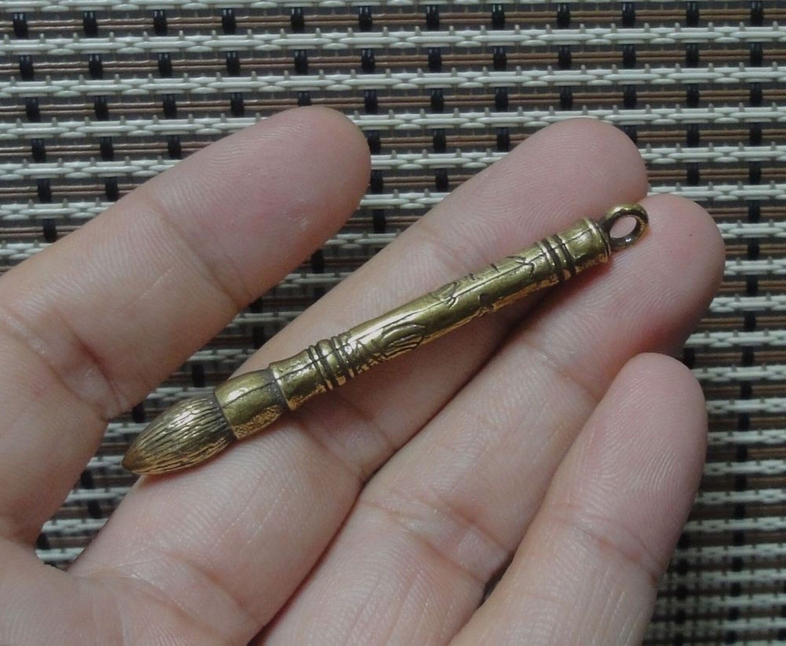 Vintage Style Solid Brass Writing Brush Pen Statue Sculpture Pendant gallery
