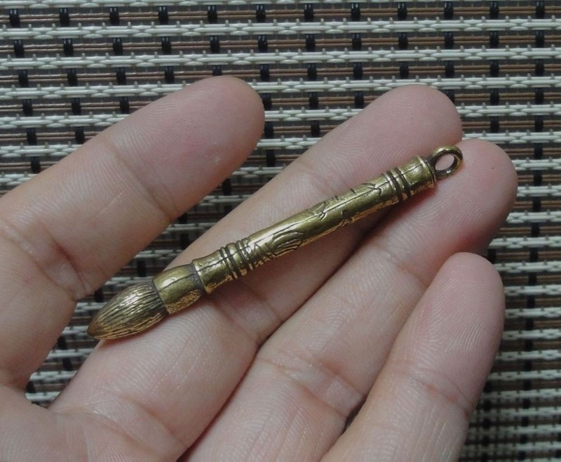 Vintage Style Solid Brass Writing Brush Pen Statue Sculpture Pendant gallery
