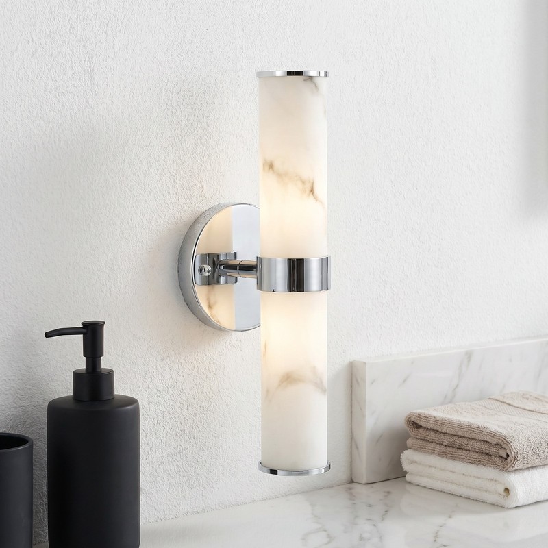 2 Pack 14 inch Listed Chrome Marble Indoor Sconce Modern Textured Wall Fixture gallery