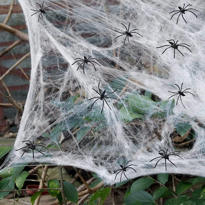 Spider Webs Halloween Decorations,300Sqft Spider Webs with30 Fake Spiders, Party gallery