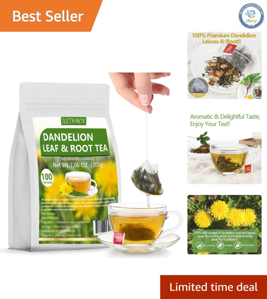 100% Natural Dandelion Root Tea Bags - Liver Detox & Additive-Free, 7.06Oz gallery