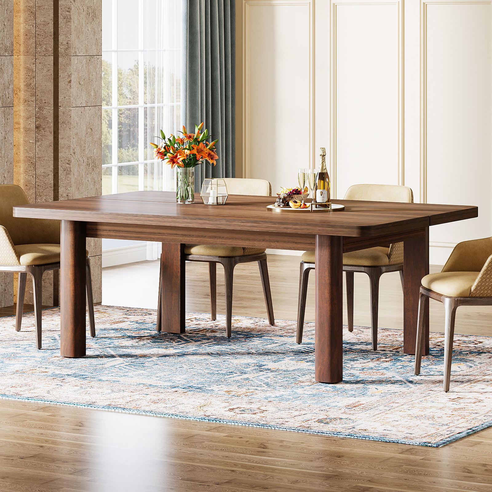 Tribesigns 63" Farmhouse Wood Dining Table Large Dinner Kitchen Table for 4 to 6 gallery