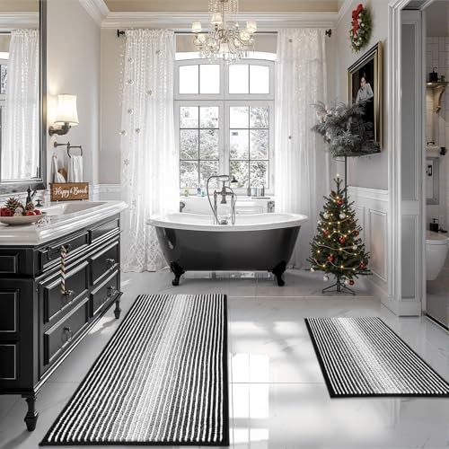 BSICPRO Bathroom Rugs, 2 Piece Thick Absorbent Chenille Bath Mat Rug Set, Black gallery