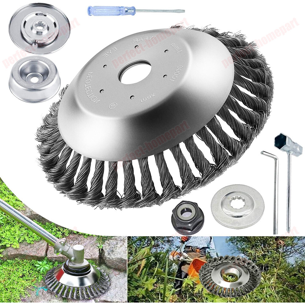 8 Inch Steel Wire Wheel Brush Cutter Weed Eater Trimmer Head with Adapter Kit US gallery