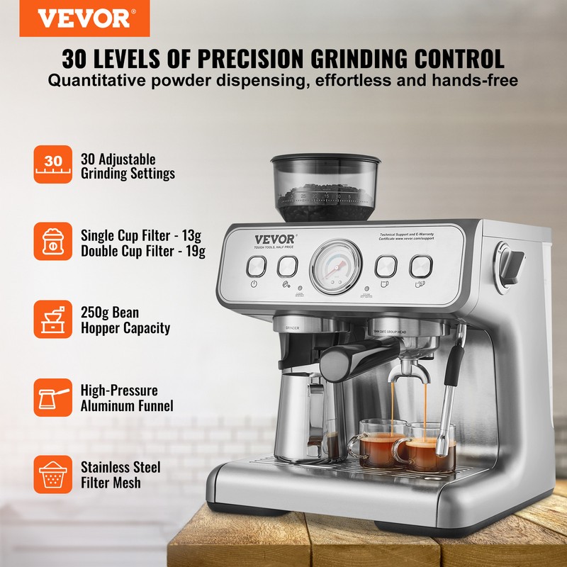 VEVOR Espresso Machine with Grinder 15 Bar Semi Automatic Espresso Coffee Maker gallery
