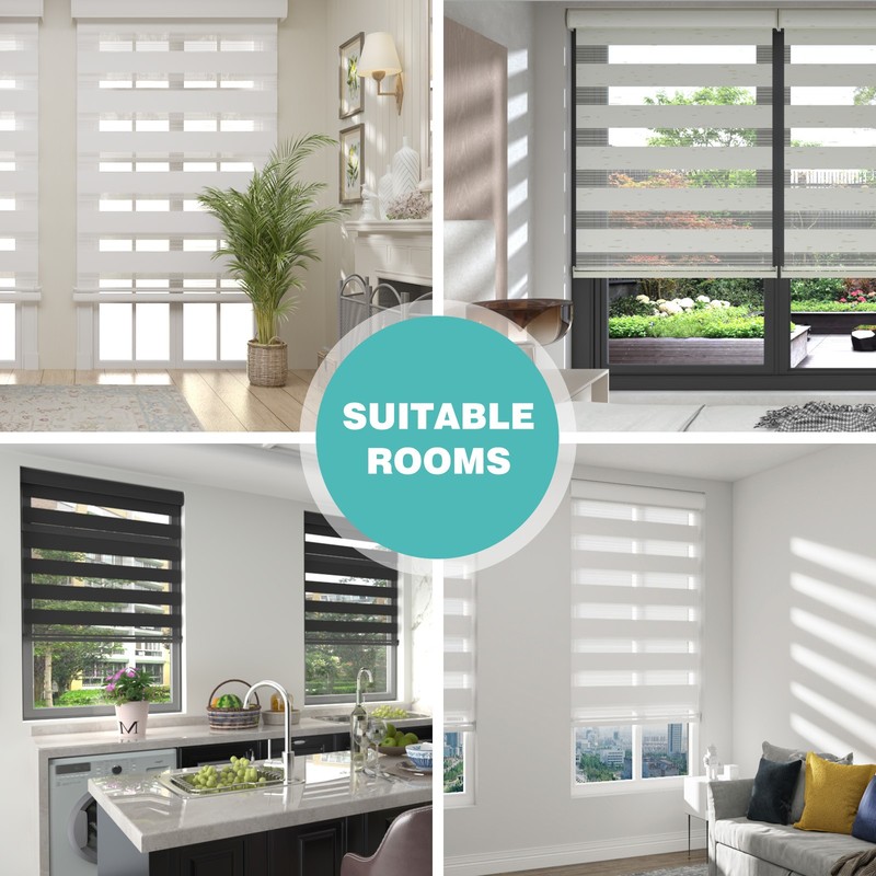 Horizontal Shade Window Blind Dual Zebra Roller Blinds Curtains,Easy to Install gallery