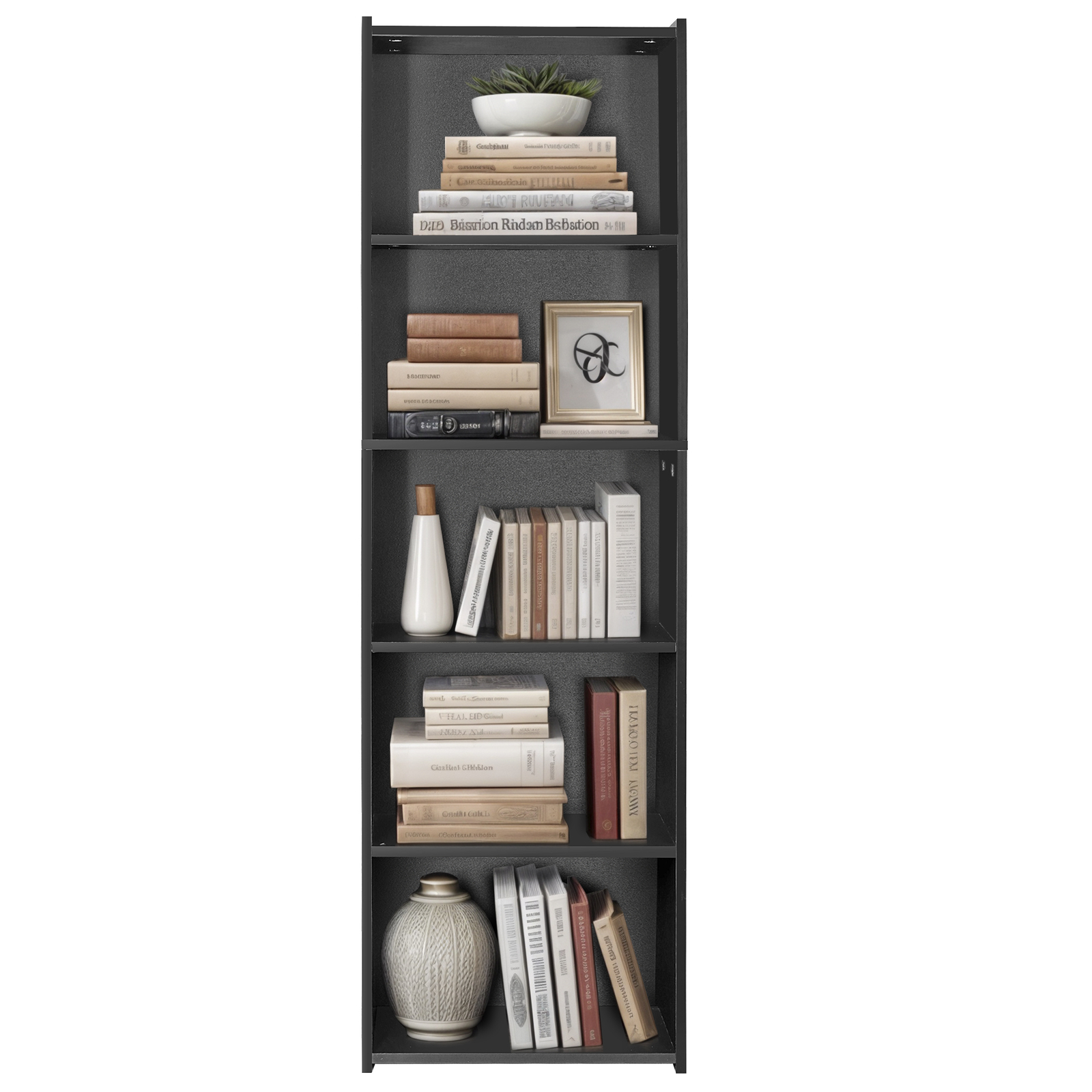 5 Tier Bookcase Organizer Open Book Shelf MDF PB Bookshelf Display 5 Cubes Black gallery