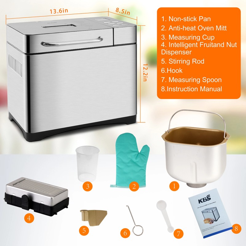 KBS 19-in-1 Bread Maker, 2LB, 710W, Stainless Steel gallery