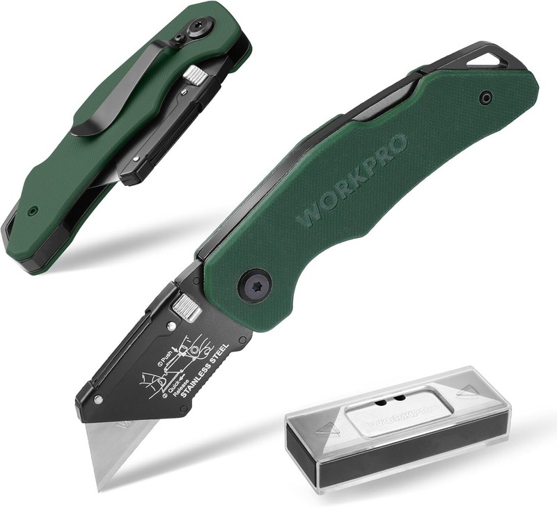 WORKPRO Folding Utility Knife G10 Handle 10PACK Blade w/Stainless Steel Head USA gallery