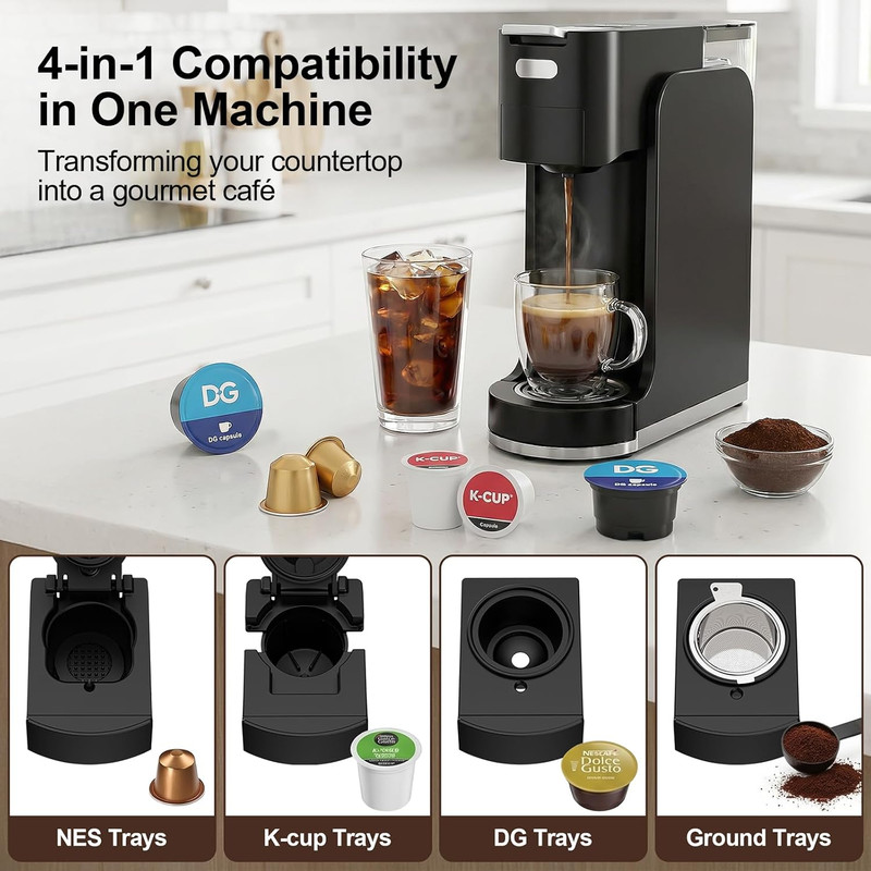 Versatile Single Serve Coffee Maker: Hot/Iced, 20 Bar Espresso, 3 Sec Heat-Up gallery