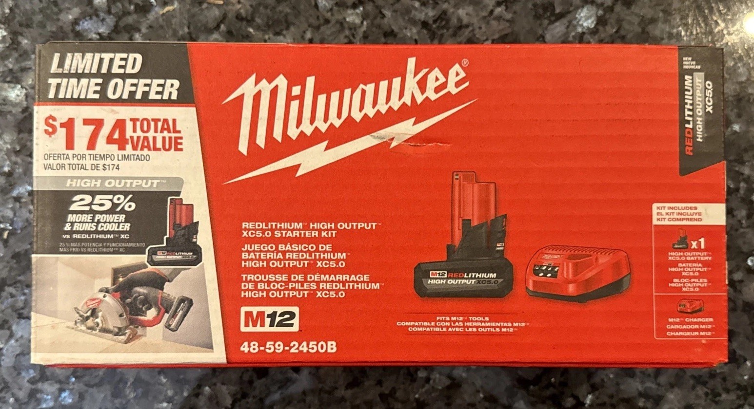 NEW M12 XC High Output 5.0 Battery Starter Kit 48-59-2450B, 48-11-2450 gallery