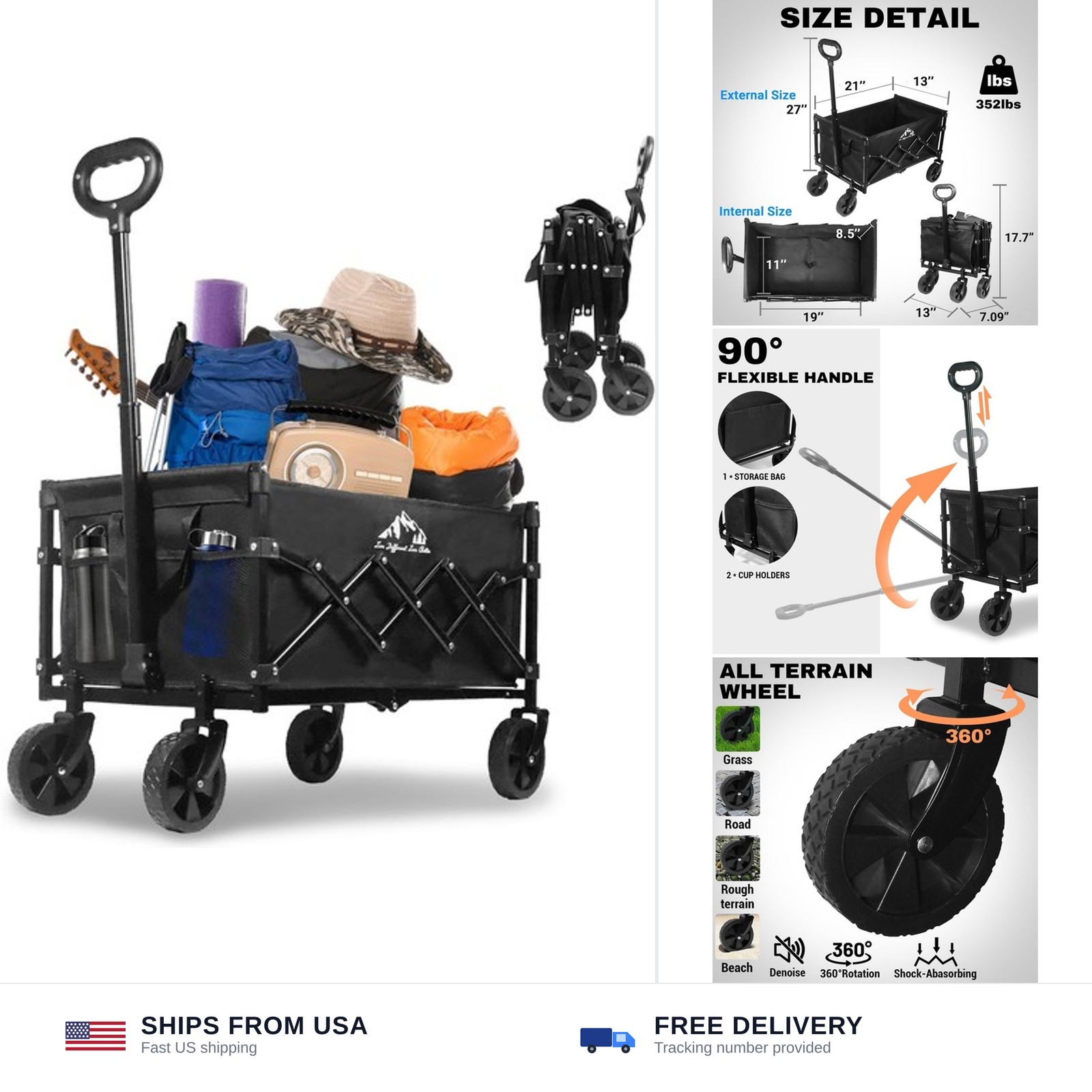 Collapsible Wagon 352LBS Capacity, Foldable Large Wagons Carts, Heavy Duty Ou... gallery