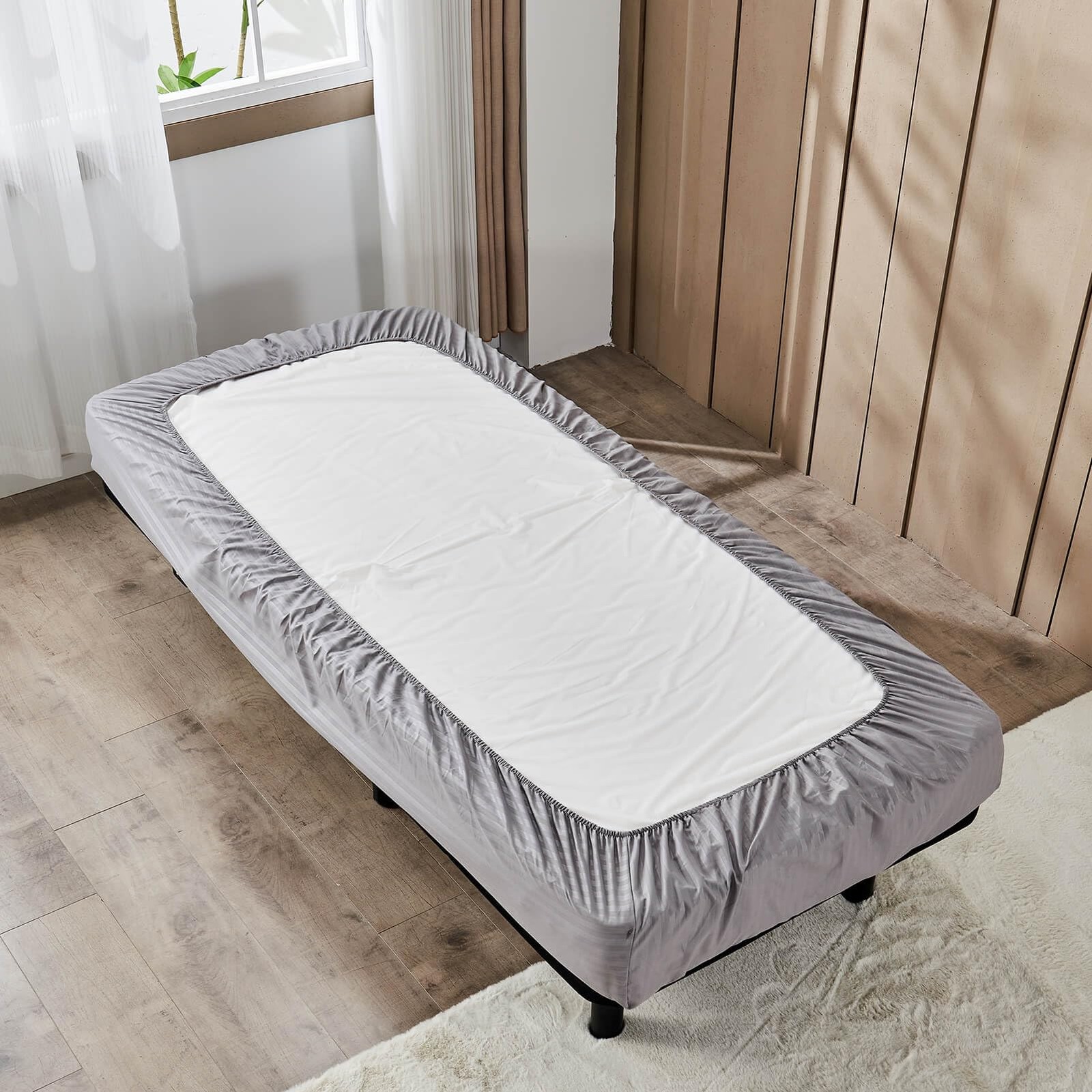 Grey Striped Fitted Sheet For RV Narrow Twin Bed Microfiber 30x75 In 2 PCS gallery