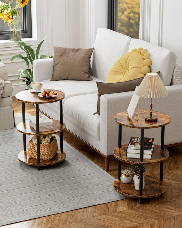 Small round End Table - 3 Tier Design Accent Table, Narrow Side or Bedside Stand gallery