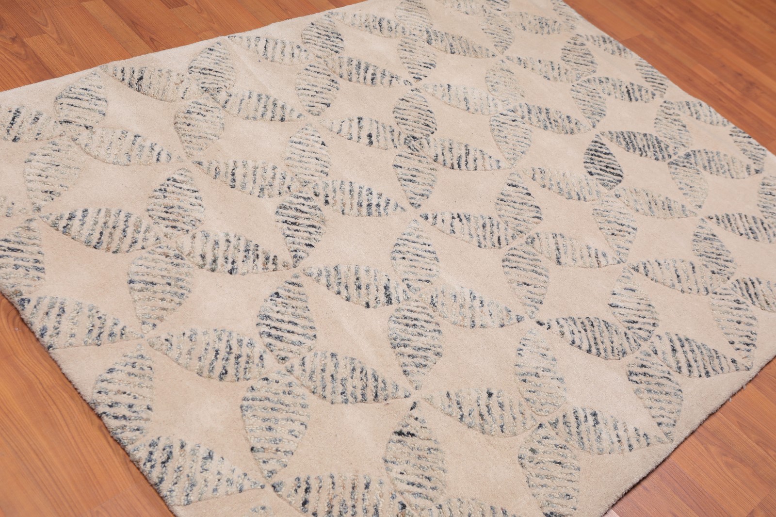 4'8" x 6'8" Handmade High Low Pile Wool Loop & Cut Area rug Contemporary Beige gallery