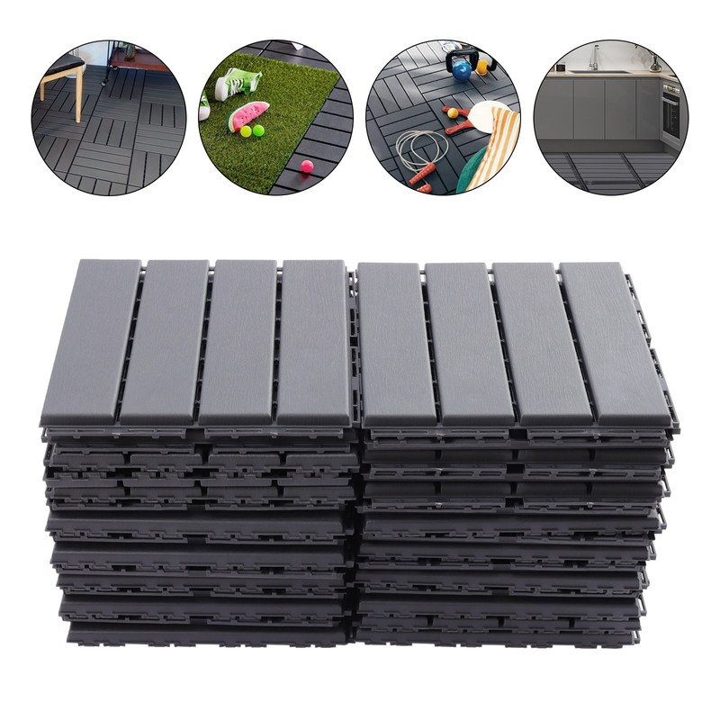 12"x12" Interlocking Deck Tiles, 30 Pack Outdoor Patio Floor Tiles Dark Gray gallery