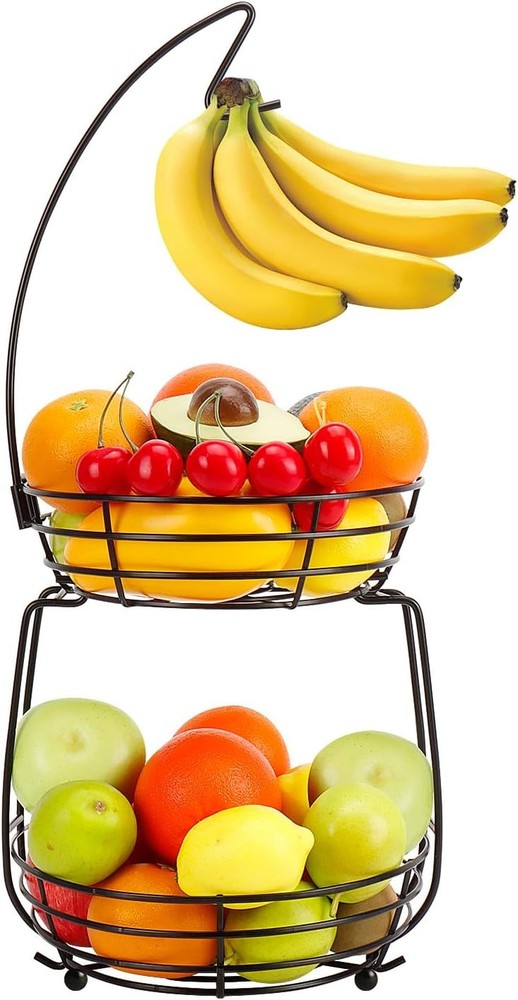 2 Tier Fruit Bowl, Stackable Fruit Basket-Vegetable Holder, Large Capacity Thick