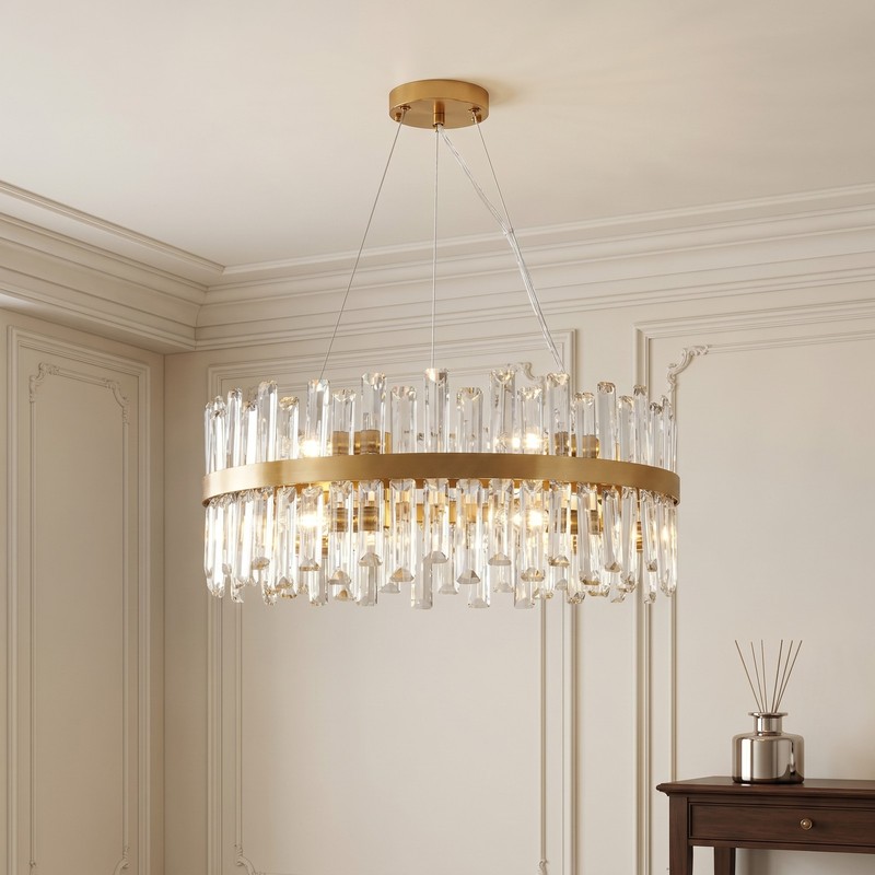 24'' Crystal Chandelier 12 Light Modern LED Gold Pendant Ceiling Kitchen Fixture gallery