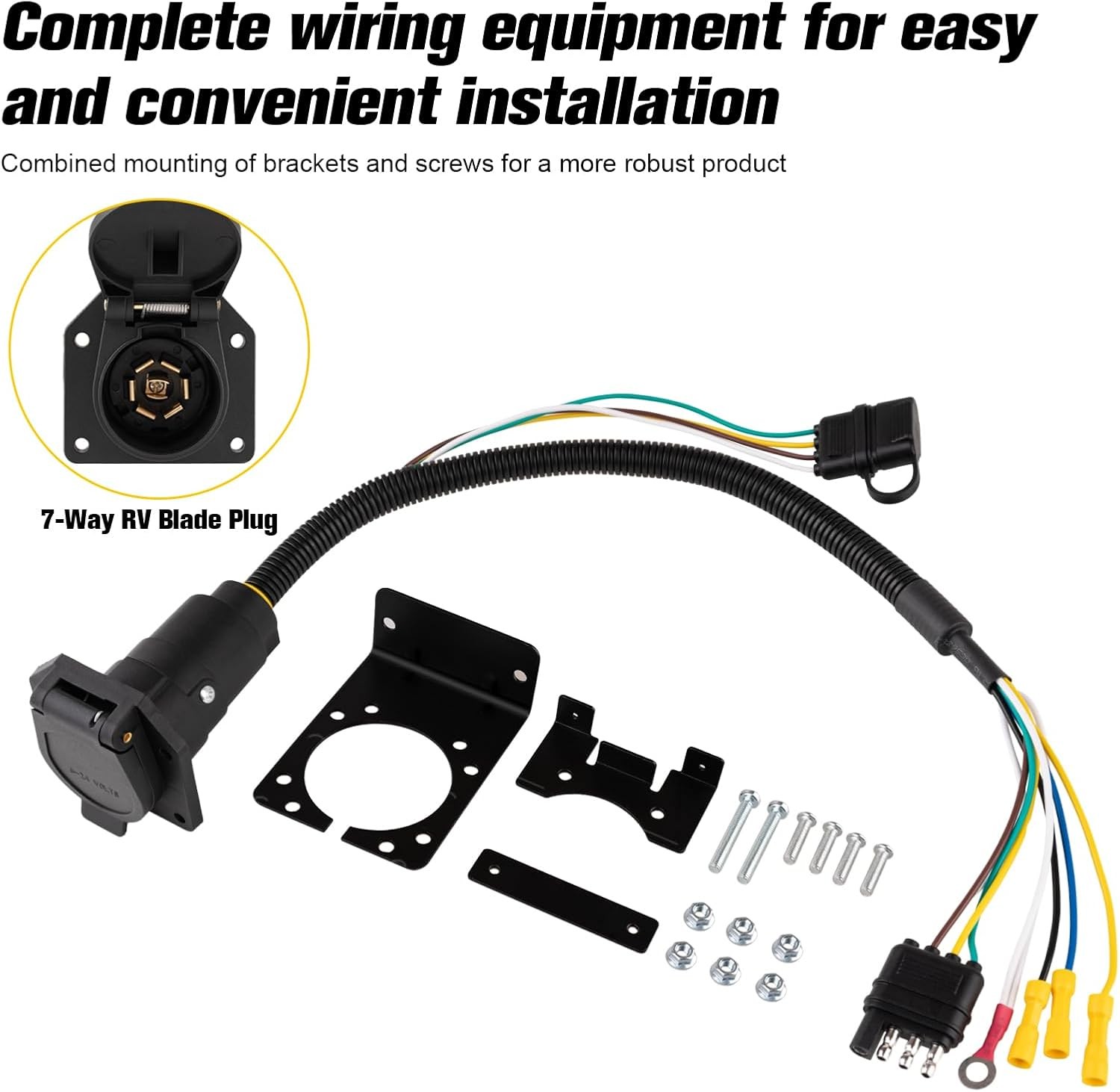 Universal 4-Way Flat to 7-Way RV Blade Adapter Kit, 7 Pin Trailer Light Connecto gallery
