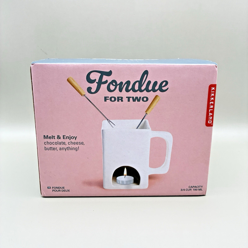 Fondue for Two Ceramic Mug Set w/ 2 Skewers Kikkerland Netherlands NEW IN BOX gallery