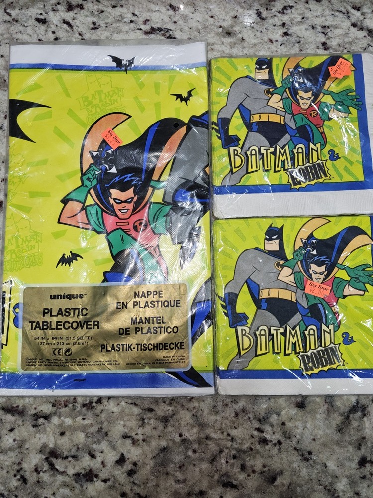 1997 Batman & Robin Party Tablecover And Napkins Birthday New And Sealed