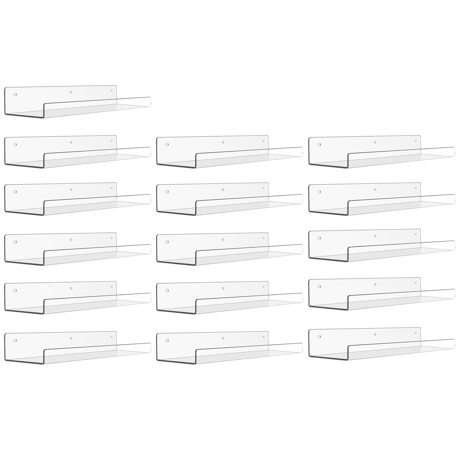 upsimples 16 Pack Acrylic Shelves for Wall Storage, 15" Floating 16, Clear gallery