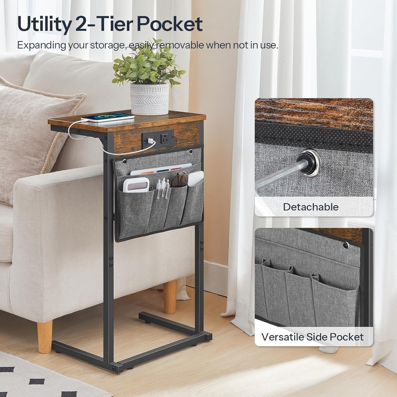 C Shaped End Table with Charging Station, 28" H Couch Side Table Slide Under,... gallery
