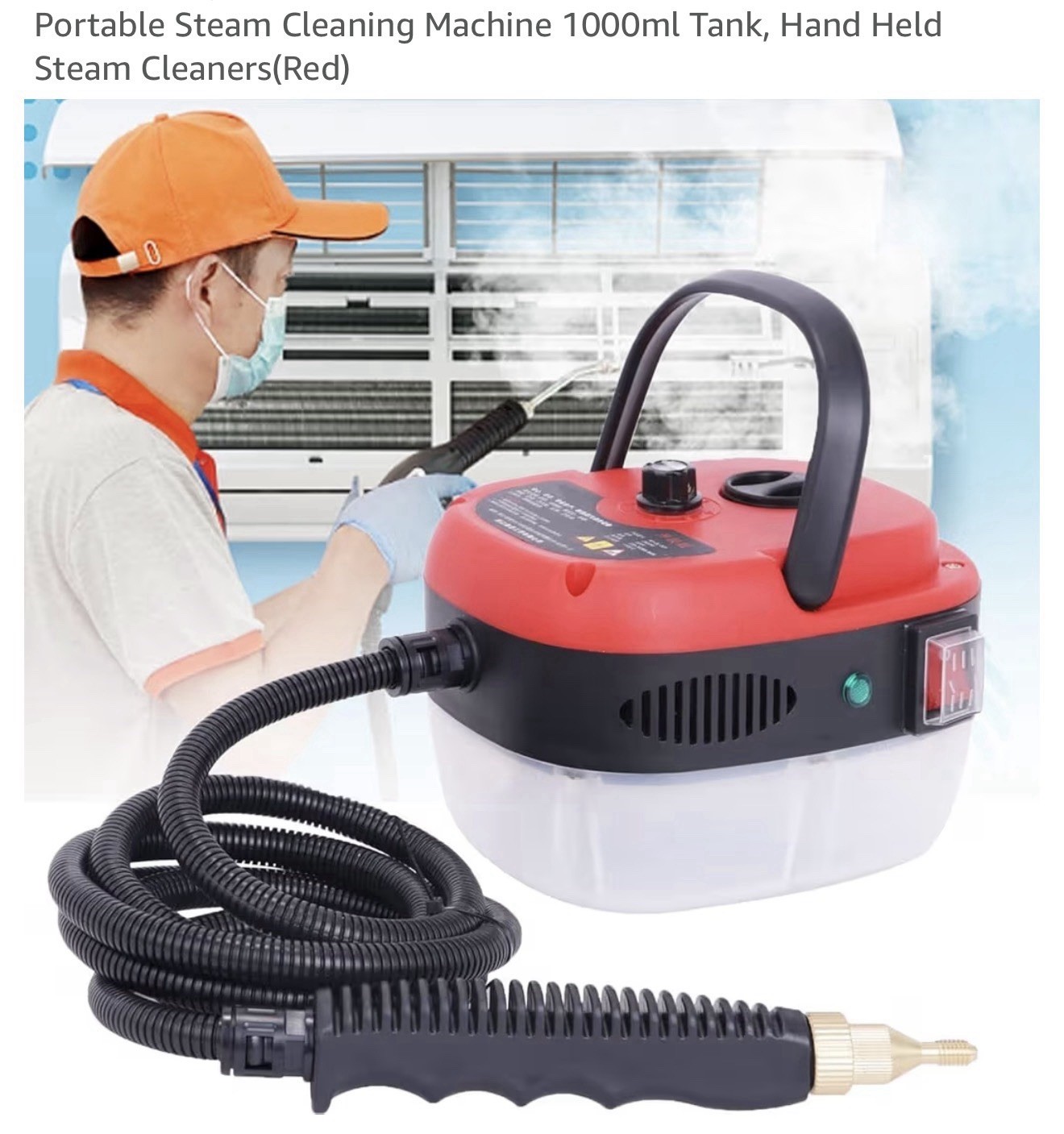 Portable Steam Cleaning Machine 1000ml Tank, Hand Held Steam Cleaners(Red) gallery