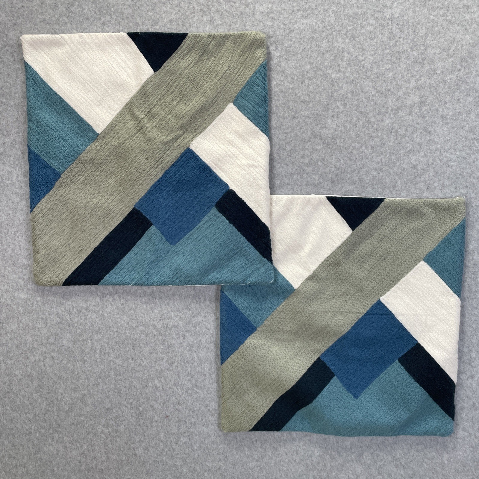 West Elm Color Block Throw Pillow Covers (2) Modern Crewel 16" ~ Blue gallery