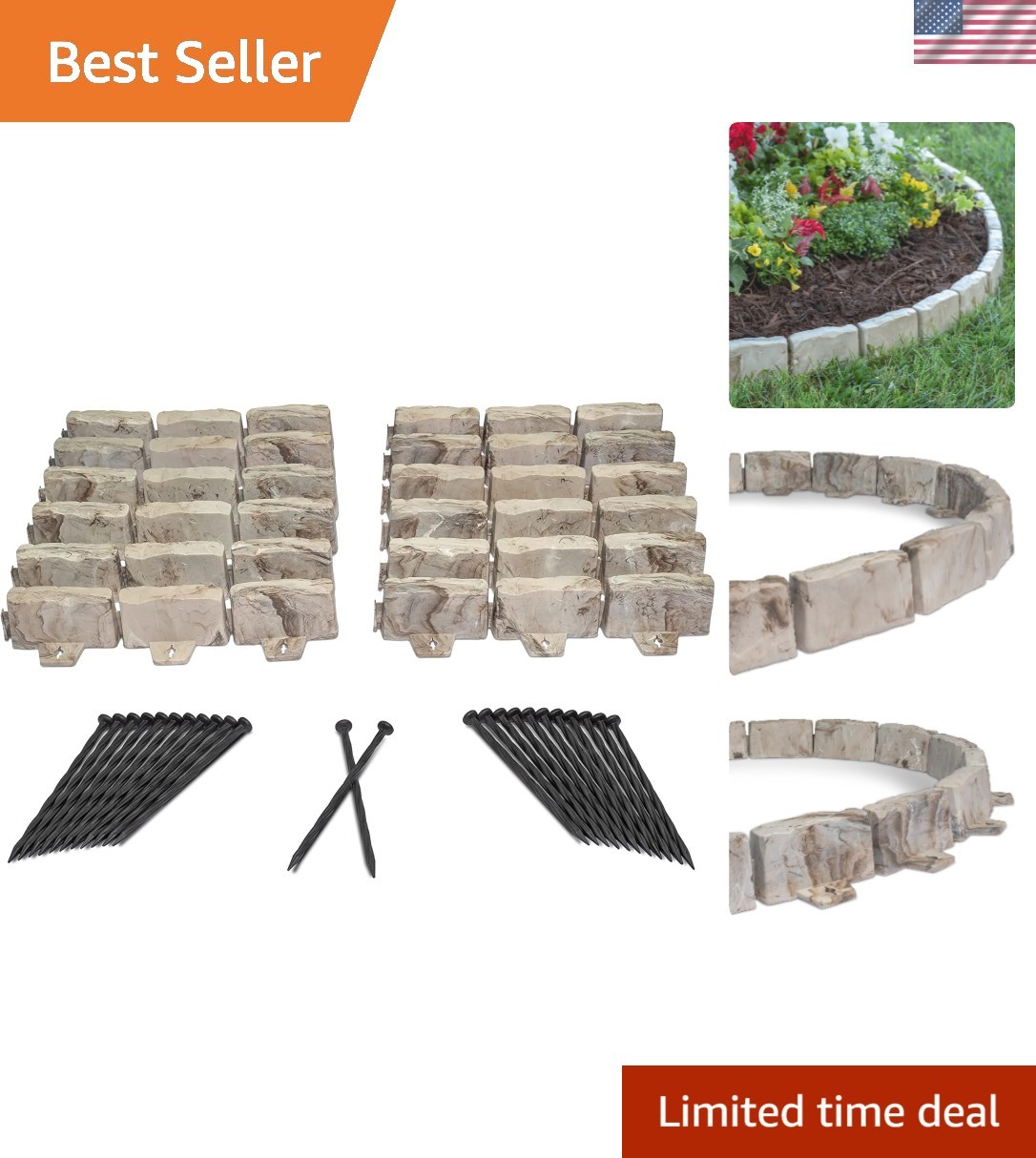 Flexible 15ft No-Dig Landscape Edging Kit for Stylish Garden Borders, Brown gallery