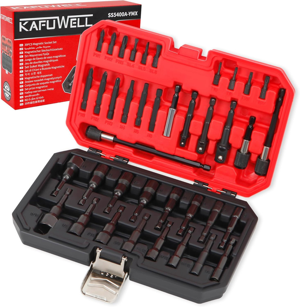 39PCS Magnetic Nut Driver Set, Impact Driver Bit Set 1/4", Metric & SAE Nut Driv
