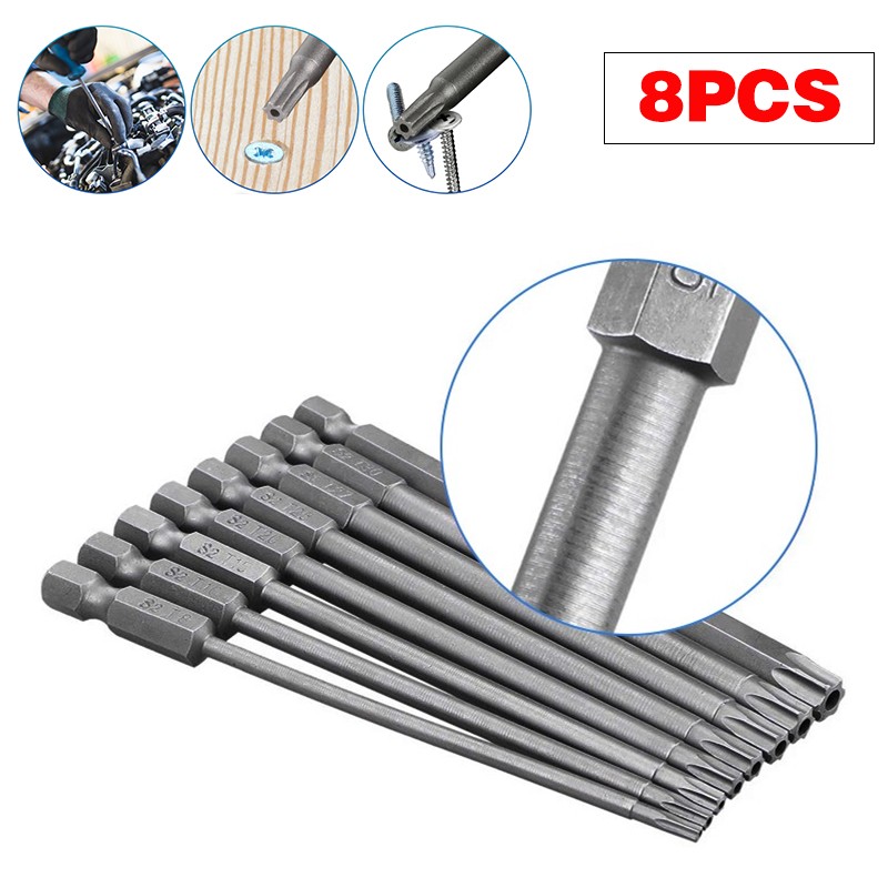 8pcs T8-T40 Torx Screwdriver Bit Set Hex Security Magnetic Head 100MM Extra Long