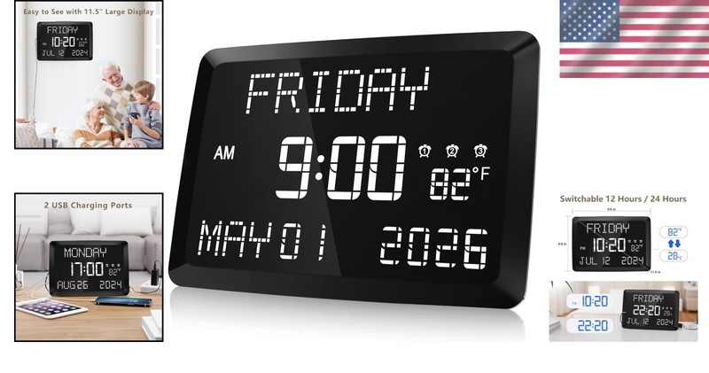 11.5" Large Digital Clock with Adjustable Brightness & 3 Alarm Settings gallery