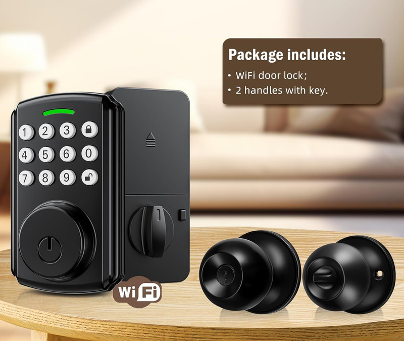Wifi Keyless Entry Door Lock with Handle Set, Front Door Lock Set, Door Knob wit gallery