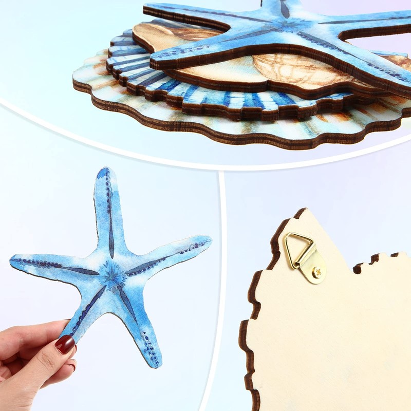 Yookeer 4 Pcs Beach Wall Decor Seashell Starfish Small, as pictures shown gallery