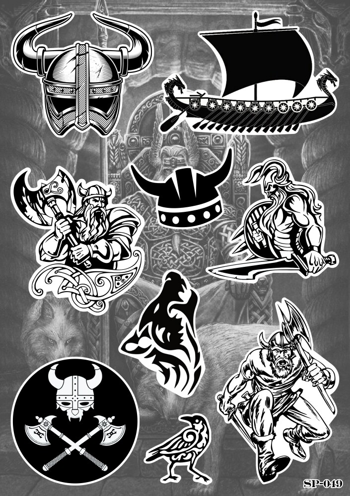 Viking Warrior Symbols Sticker Pack | Helmet Dragon Wolf War Ship Axe Sword Logo gallery