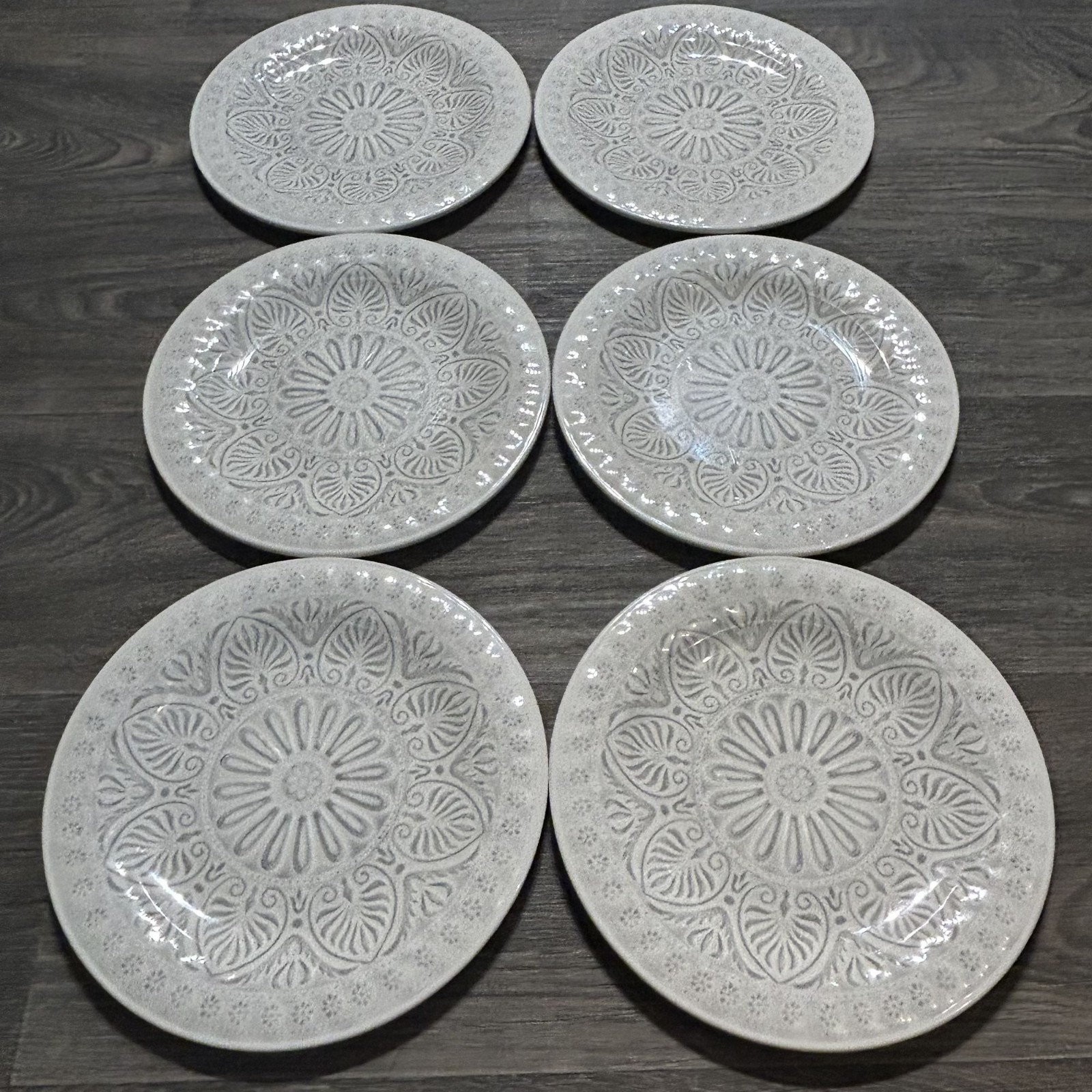 6 Shabby Chic Melamine Dinner Plates Indoor Outdoor Floral Geometric Design 10.5 gallery