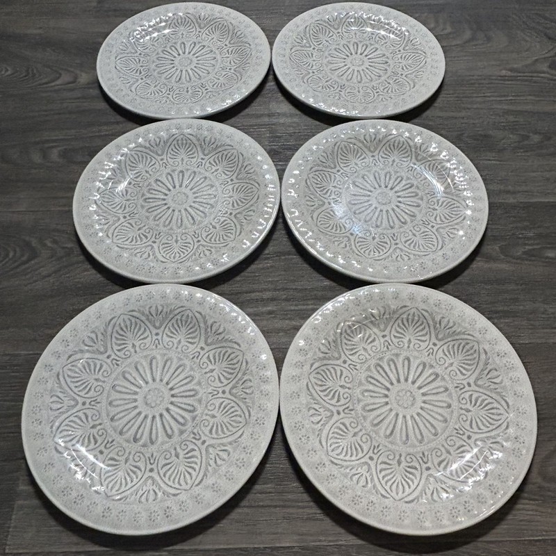 6 Shabby Chic Melamine Dinner Plates Indoor Outdoor Floral Geometric Design 10.5 gallery