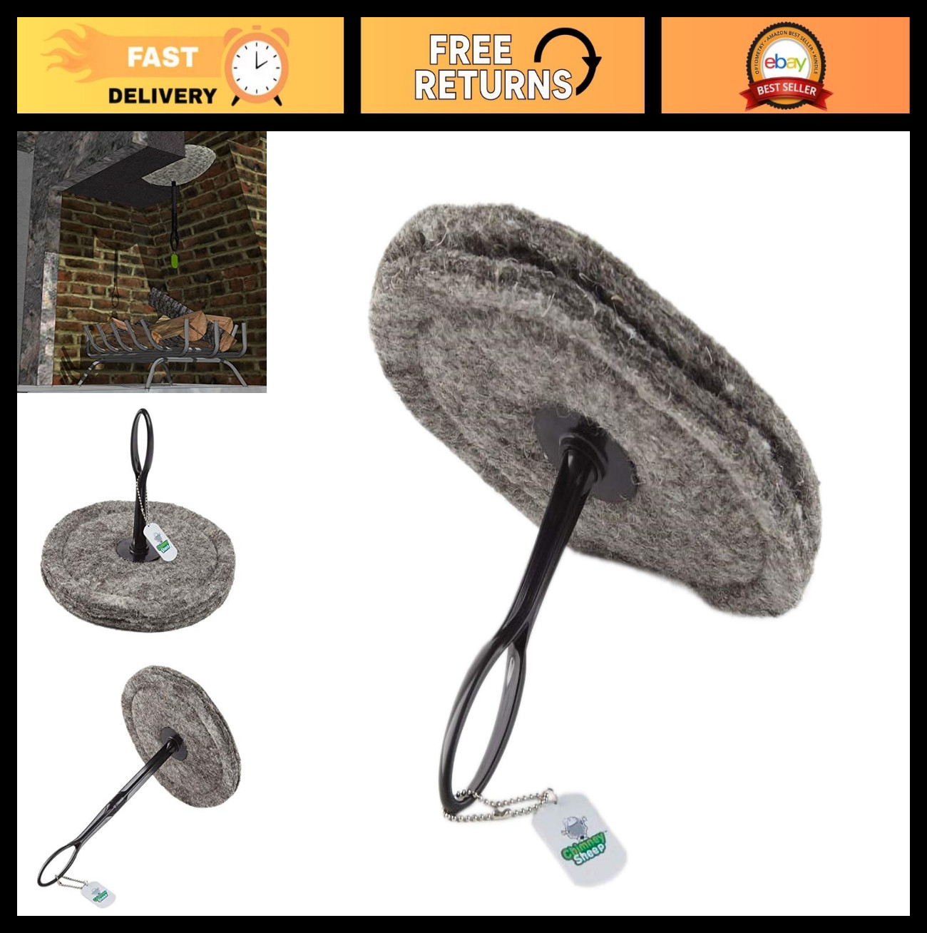 8"-9" Round Chimney Flue Plug - Wool Draft Stopper for Fireplace & Wood Stove, R gallery